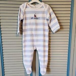 Jacadi Paris Light Blue White Striped Footed Onesie